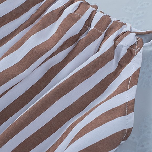 Brown Stripe Tie Straps Dress - Picture 8 of 10